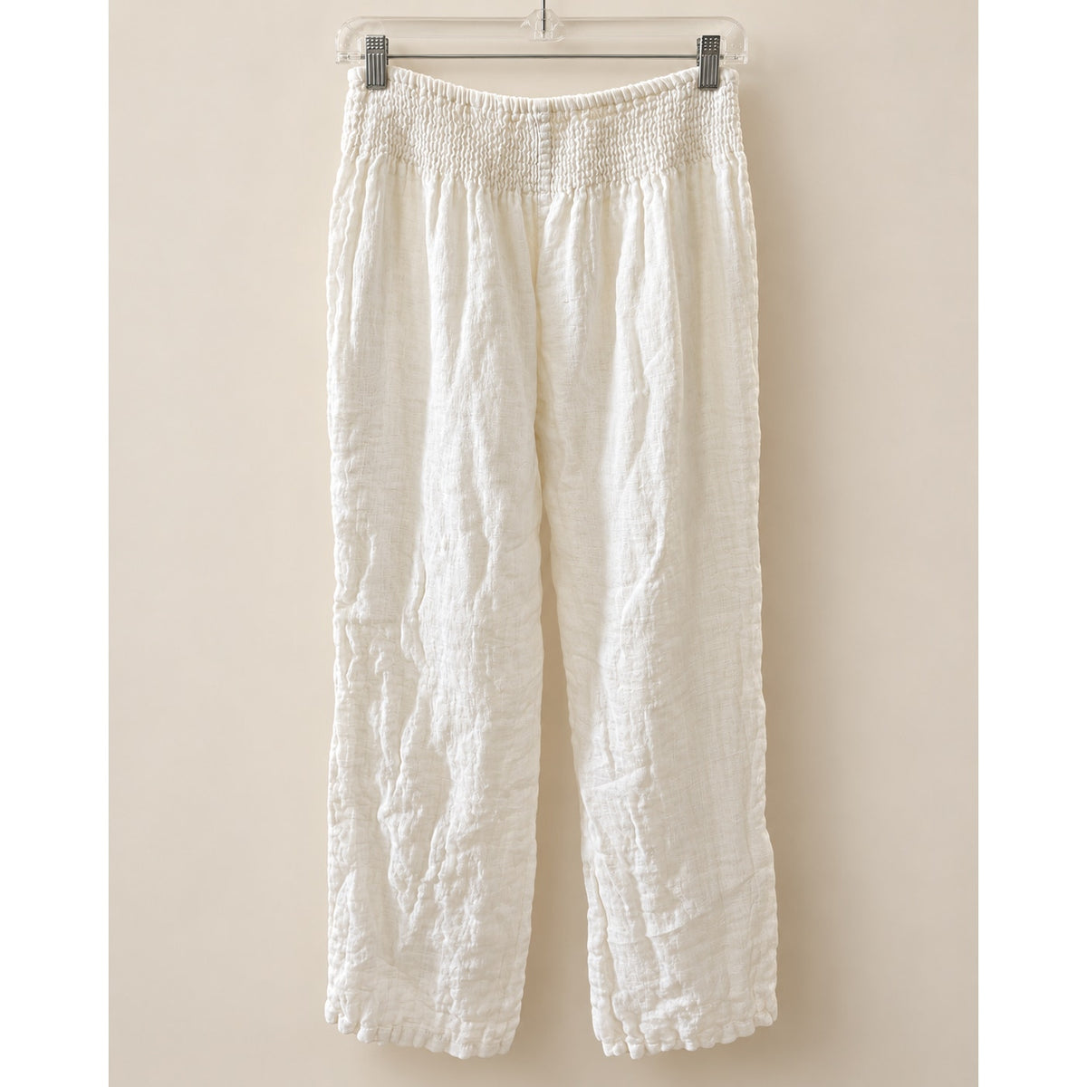 Marilu Italy White Textured Smocked Pants Size M Relaxed Leg Resort Wear