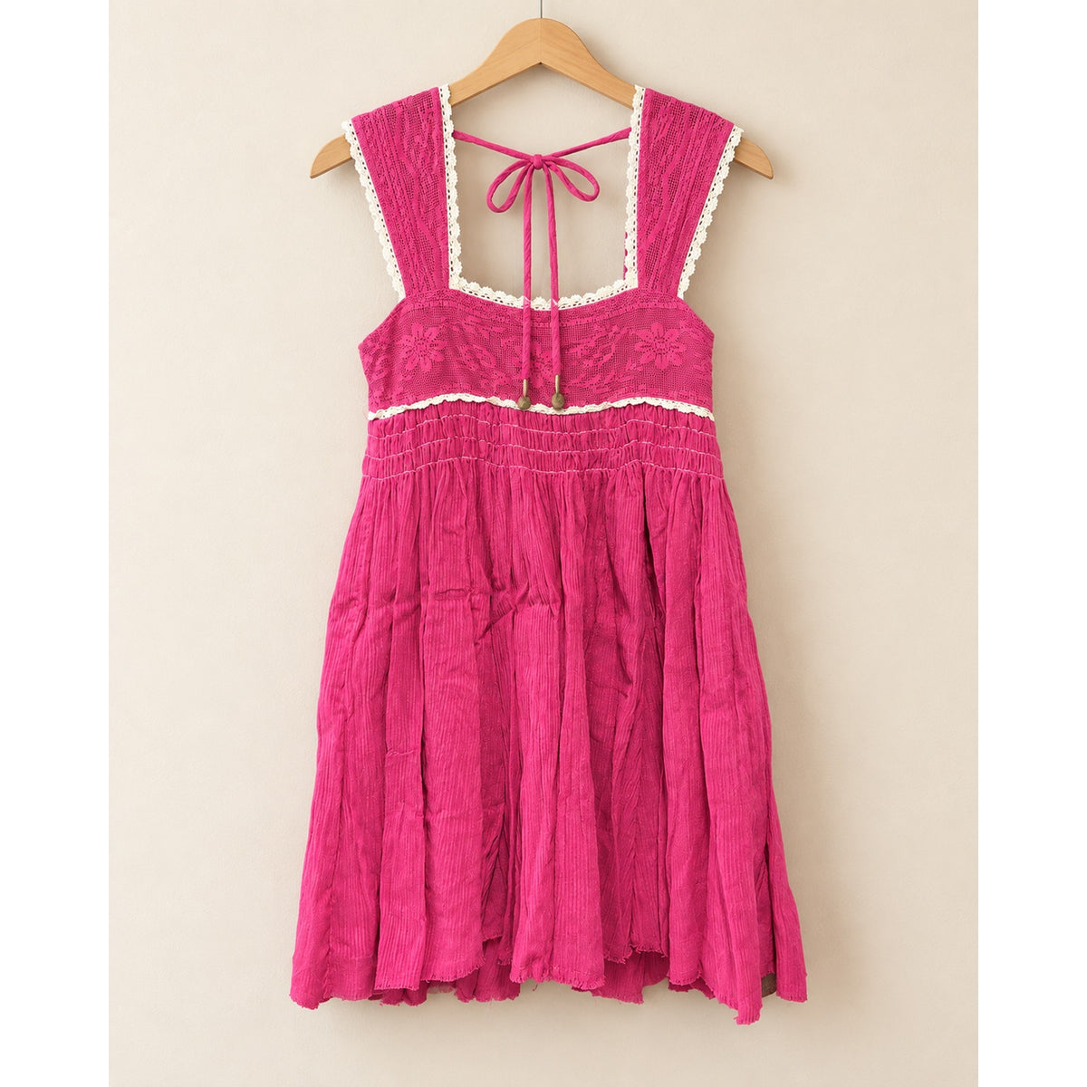 New Free People Coral Lace Trim Boho Mini Dress Large XS $148