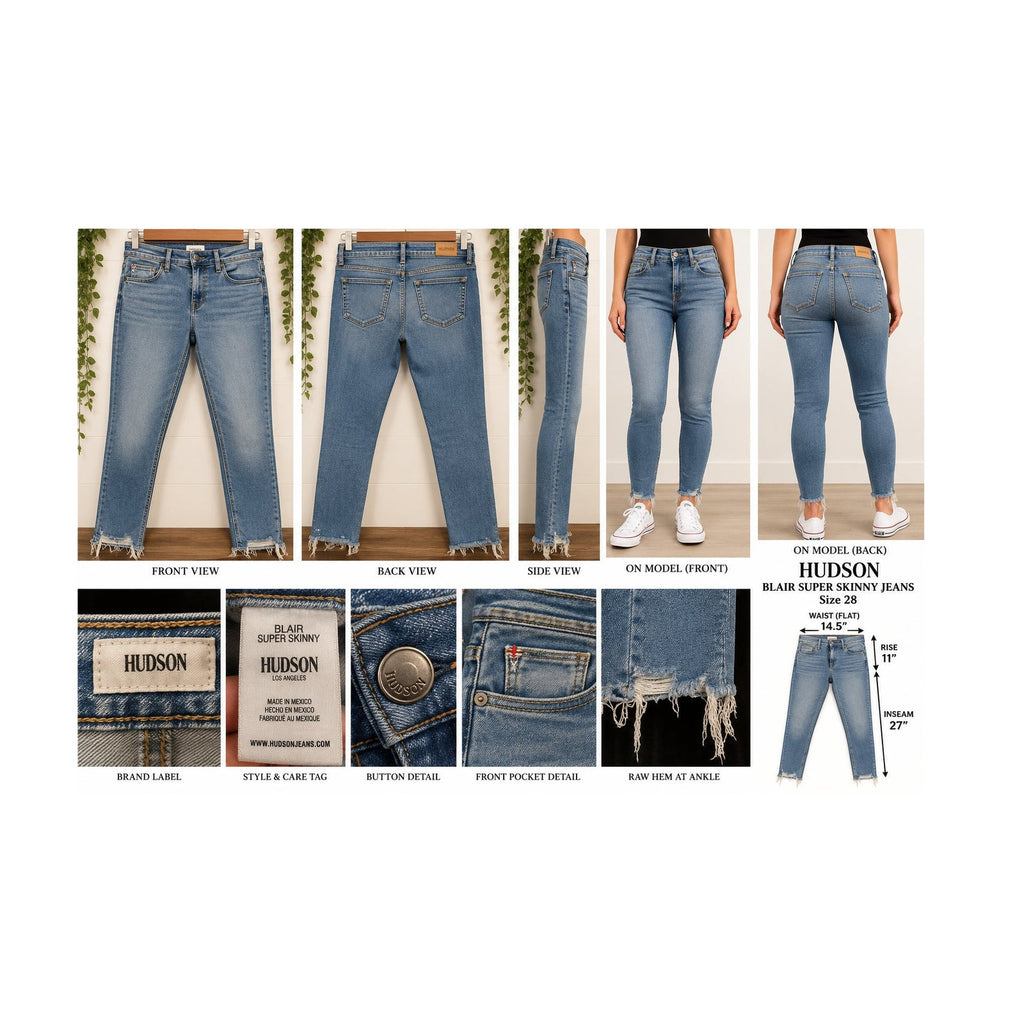 Hudson Blair Super Skinny Jeans Raw Hem Medium Wash Blue Womens Size 28