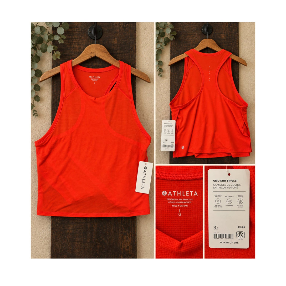 NWT Athleta Grid Knit Singlet Orange Red Racerback Tank Top Size L