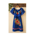 Authentic Made in Mexico Blue Off Shoulder Embroidered Fiesta Dress CH