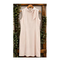 Calvin Klein Blush Pink Crepe Sheath Dress Size 14 Sleeveless High Neck Bow Tie
