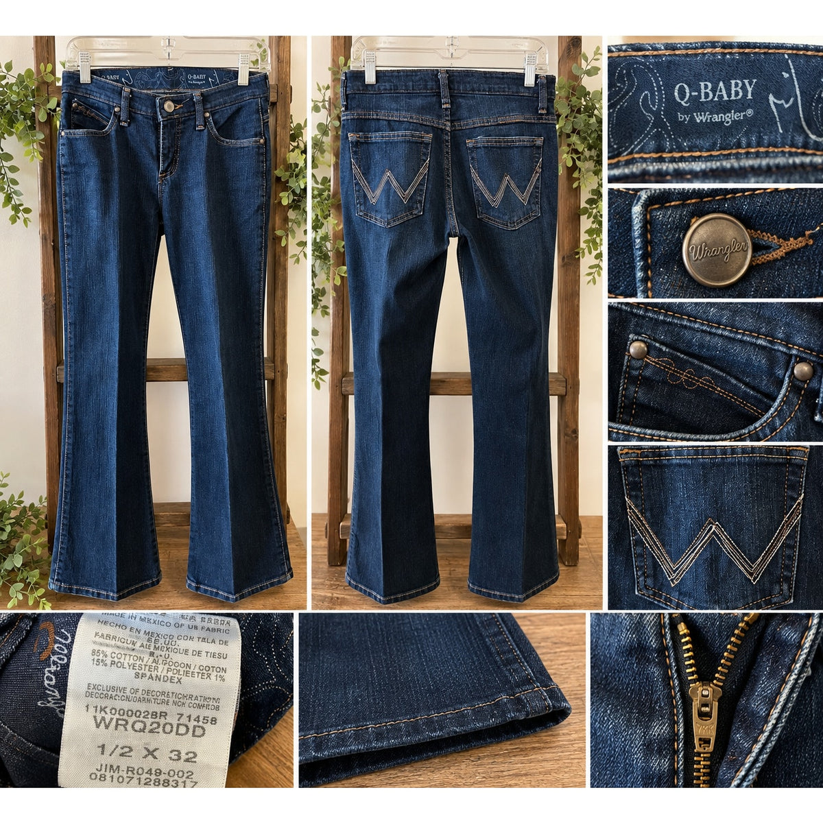 Wrangler Q-Baby Ultimate Riding Jeans Womens 1/2 x 32 Dark Wash Bootcut Preloved