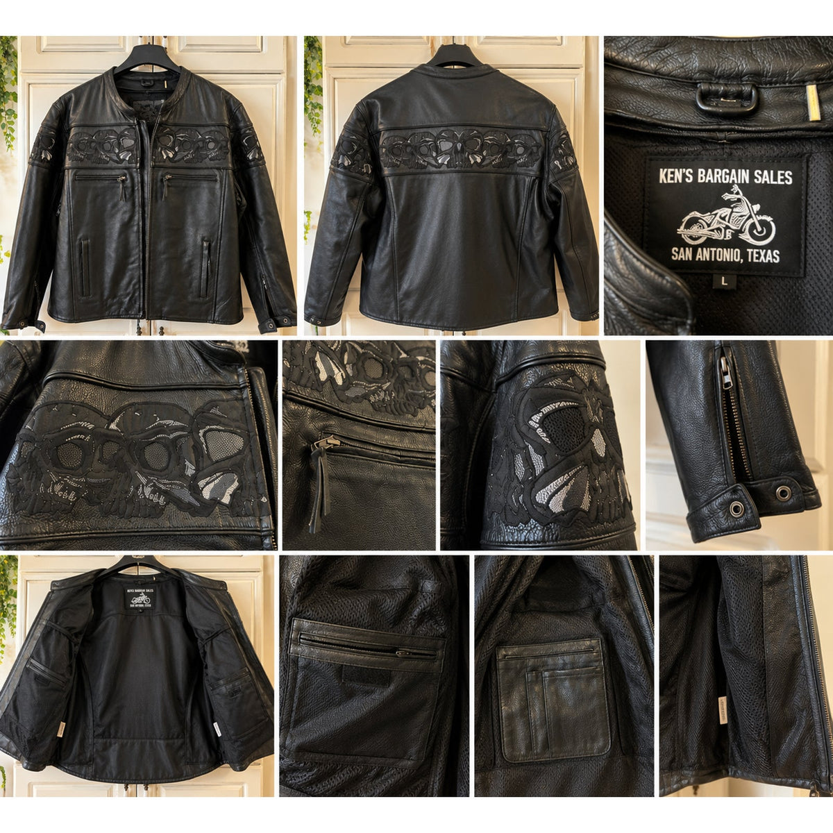 First MFG Mens Heavy Leather Motorcycle Jacket Reflective Skulls M 8XL