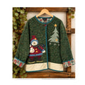 Vintage Whimsical Christmas Snowman Applique Knit Jacket | Large