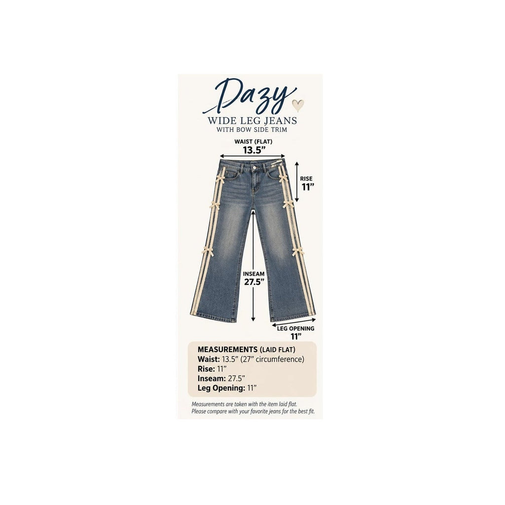 Dazy Bow Side Trim Wide Leg Jeans Medium Wash Blue Womens Size Medium