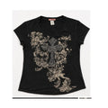 Vintage Y2K Brand Rhinestone Gothic Cross Filigree Graphic V-Neck Tee Black L