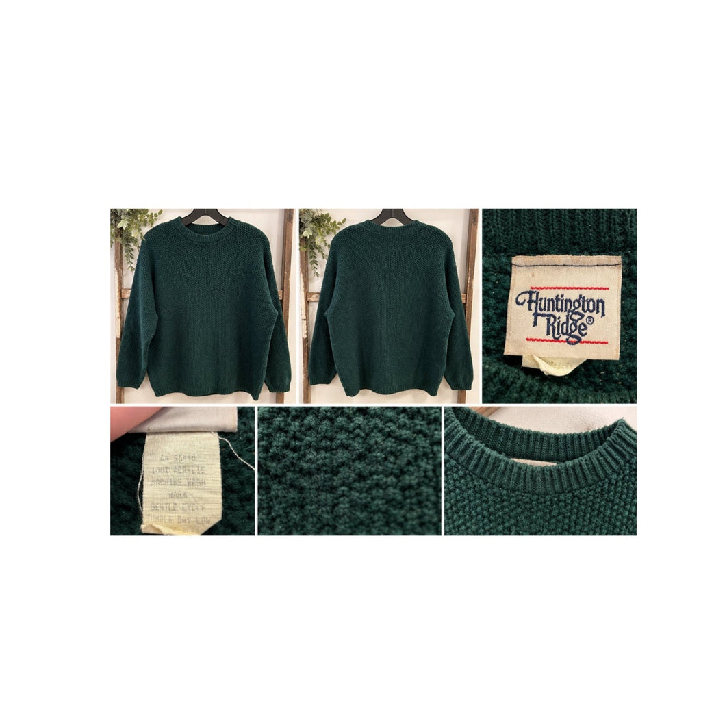 Vintage Huntington Ridge Forest Green Chunky Knit Crewneck Sweater