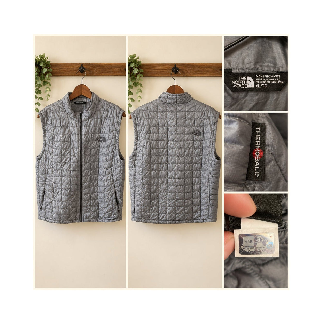 The North Face ThermoBall Insulated Full Zip Puffer Vest Mens XL Grey