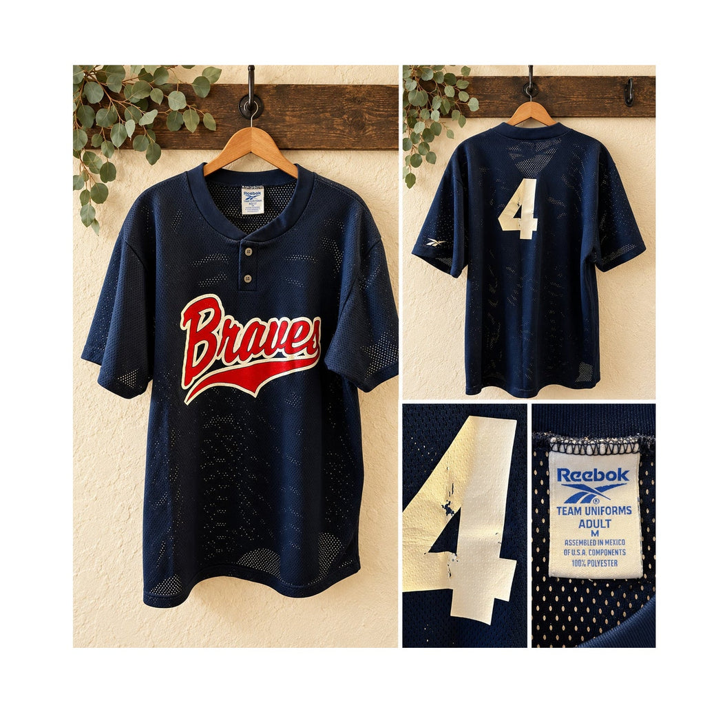 Vintage 90s Reebok Team Uniforms Braves Mesh Baseball Jersey Large