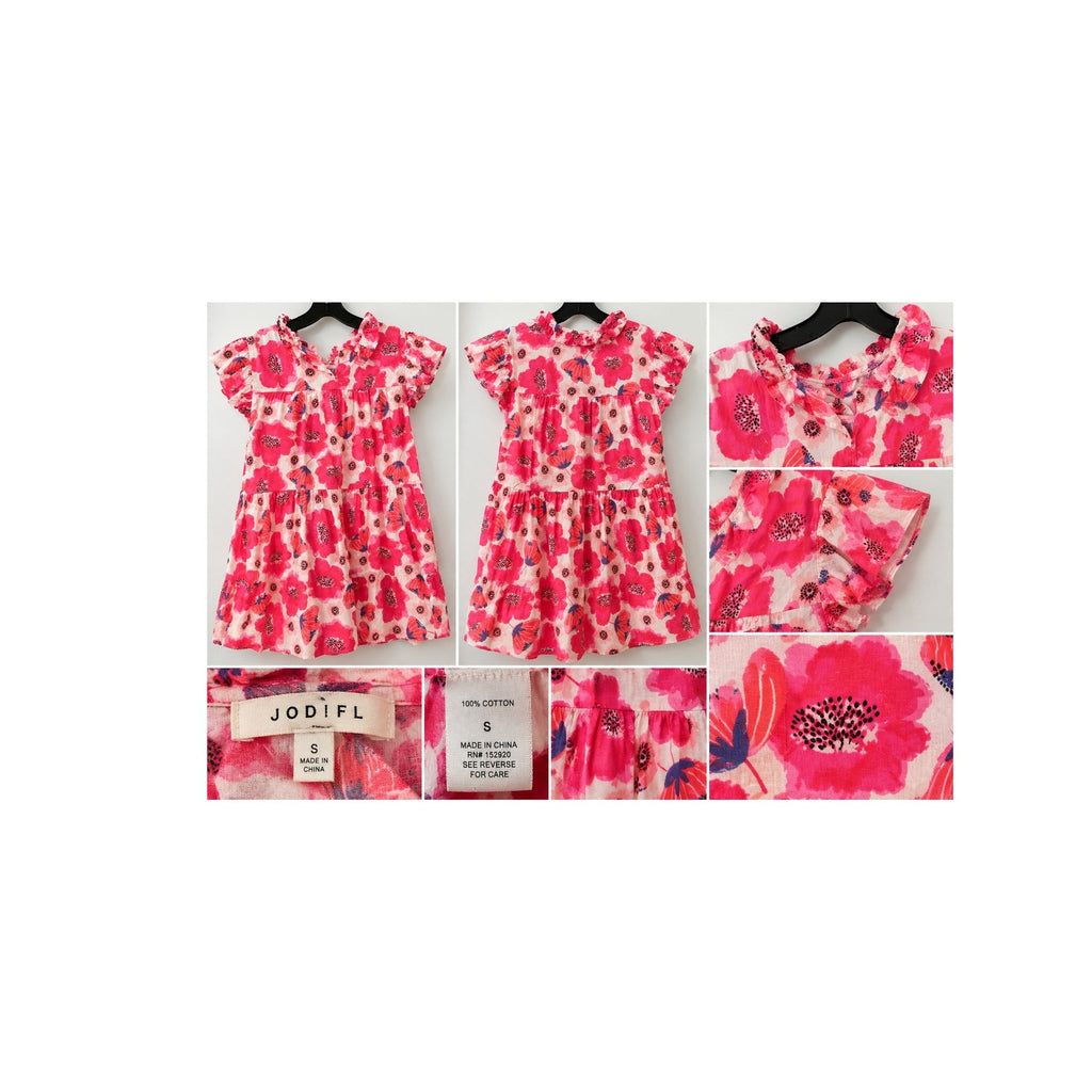 Jodifl Pink Floral Tiered Babydoll Tunic Top Small Ruffle Split V Neck
