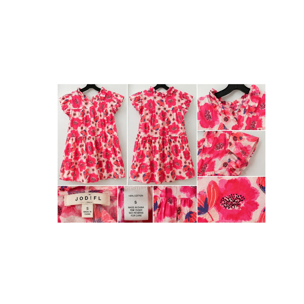 Jodifl Pink Floral Tiered Babydoll Tunic Top Small Ruffle Split V Neck