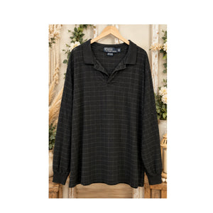 Vintage Polo by Ralph Lauren Windowpane Grid Long Sleeve Polo – 2XL Big (Black/Navy)