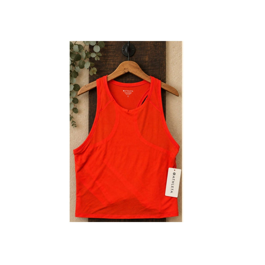 NWT Athleta Grid Knit Singlet Orange Red Racerback Tank Top Size L