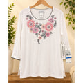 NWT Alfred Dunner Lot of 2 Women’s XL Embroidered Ivory Tops Short & 3/4 Sleeve