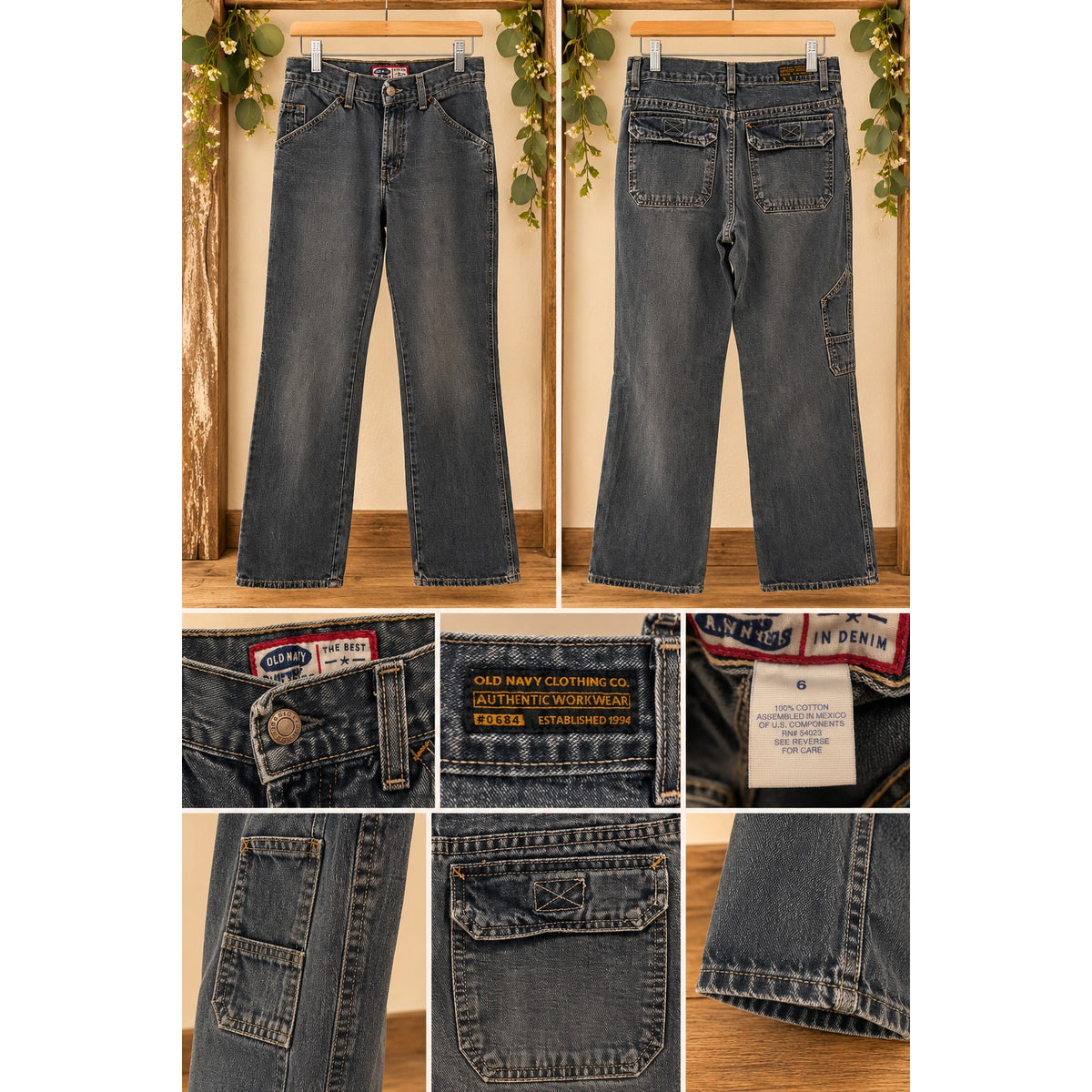 Vintage Old Navy Womens 6 Blue Carpenter Jeans Y2K Workwear Utility Baggy Pants