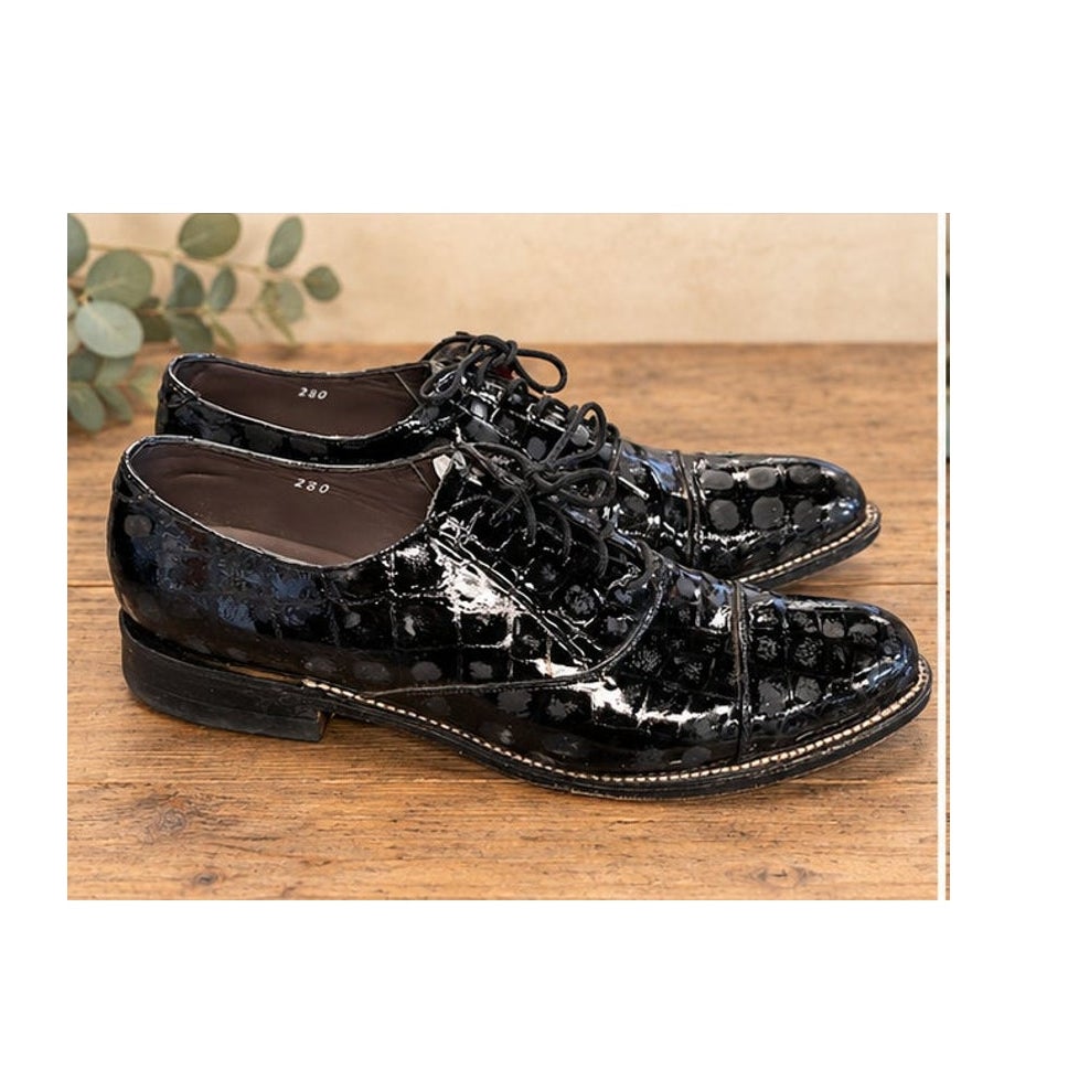 Vintage Stacy Baldwin Penners Black Reptile Croc Cap Toe Shoes 9.5