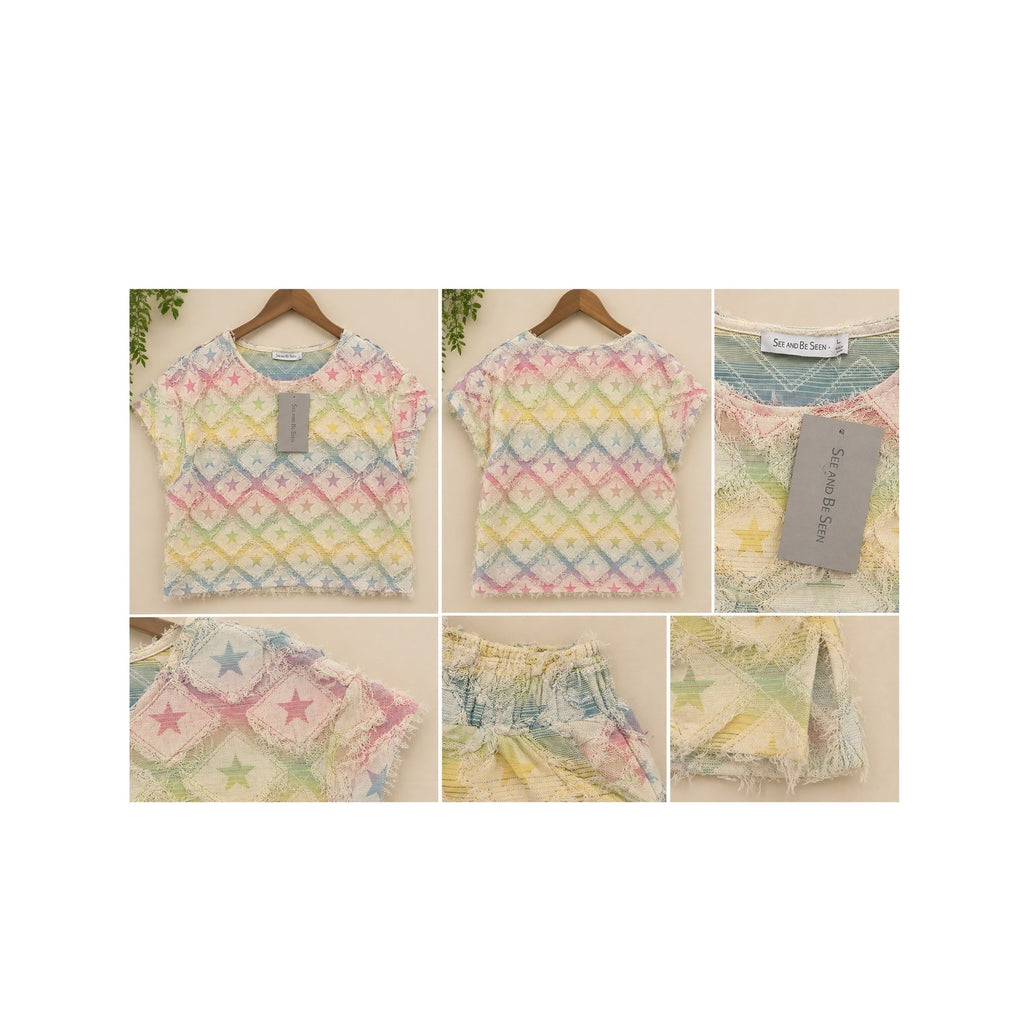 See And Be Seen Rainbow Star Fringed Denim Set - Large