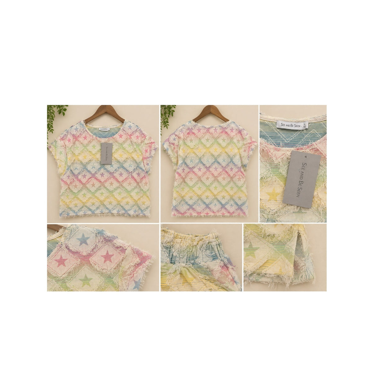 See And Be Seen Rainbow Star Fringed Denim Set - Large